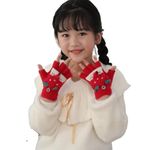 Baby Boys Girls Winter Faux Fur Gloves Fingerless Smooth Soft Warm Plush Furry Half Finger Gloves Mitten for Kids (Red, Age 3-16 Years)