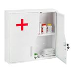 Relaxdays Medicine Cabinet, Lockable, 5 Compartments, Steel, HxWxD: 53 x 53 x 14.5 cm, Double Door, First Aid, White, 90% 10% Aluminium