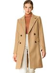 Allegra K Women's Notch Lapel Double Breasted Belted Mid Long Outwear Winter Coat Khaki Medium