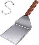 Pharamat Stainless Steel Griddle Hamburger Spatula with Strong Wooden Handle, 13.5 x 5 inches, Heavy Spatula Turner with Hook, Great for Pancake Flipper, Fish, Eggs, Burgers, Omelet and More