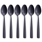 Matte Black Dinner Spoon Set of 6, FULLYWARE 8.0 inches Stainless Steel Black Spoon Silverware, Satin Finish.