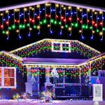 Joomer Christmas Icicle Lights, 32Ft 8 Modes Waterproof Christmas Icicle String Lights Outdoor Connectable with Timer for Party, Eaves, Roofs, Holiday, Christmas Decorations (Multicolor)