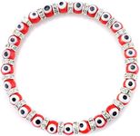 JewelrieShop Turkish Evil Eye Murano Glass Beads Beaded Bracelet with Rondelle Spacer (6mm Red Eye Beads)