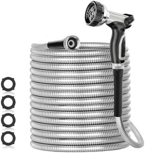 SPECILITE 175ft 304 Stainless Steel Garden Hose Metal, Heavy Duty Water Hoses with Nozzles for Yard, Outdoor - Flexible, Never Kink & Tangle, Puncture Resistant