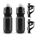 2 Pack Bike Water Bottle Holder with Cycling Water Bottle 24oz - Lightweight Plastic Bottle Cages – BPA Free Sport Squeeze Water Bottle (Black)