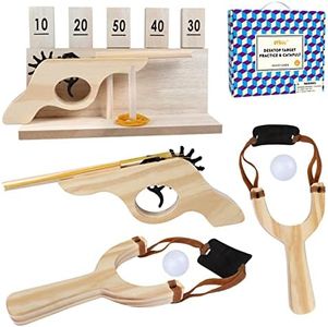 Offelec Wooden Rubber Band Gun (Shotgun Toys) Outdoor Pistol and Catapult Game with Number Target Stand Sling Shot Hunting Shooting Slingshots Gifts for Kids, Adults,Teens and Family Party Gatherings