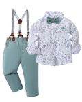 DISAUR Baby Boy Clothes Suits, Toddler Dress Shirt With Bowtie + Suspender Pants Outfit Sets Gentleman Wedding 1-6 Years (Pale Green,2-3 years)