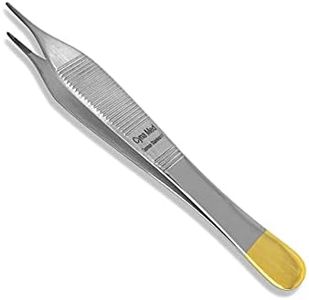 Cynamed T/C Adson Plastic Surgery Forceps 4.75" Straight Fine Point with Tungsten Carbide Inserts Surgical Veterinary Instruments with Gold Handle (Serrated Tips, Adson Dressing Forceps, TC)