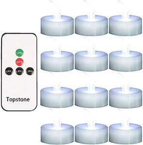 Topstone Remote Controlled LED Tea Light,White Flickering Bulb,Long Lasting Battery Operated LED Votive Candle with Timer,Pack of 12