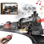 Hot Bee Train Set for Boys - Remote Control Train Toys w/Steam Locomotive, Cargo Cars & Tracks,Trains w/Realistic Smoke,Sounds & Lights,Christmas Train Toys for 3 4 5 6 7+ Years Old Kids