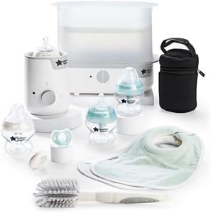 Tommee Tippee Complete Feeding Set, Electric Steam Steriliser with Insulated Bottle Bag, Newborn Self-Sterilising Baby Bottles and Easiwarm Bottle Warmer, White