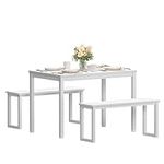 SDHYL Dining Table Set, Kitchen Table with 2 Benches,Space Saving Kitchen Table Set for Living Room, Kitchen Room, Dining Room, Restaurant, White, 44.9 Inches