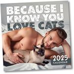 Funny Men & Cat Calendar 2025 - Funny Calendar 2025 - Cat Lover Gifts for Women - 12"x12" Monthly Wall Calendar Planner - Hot Men Wall Calendar Christmas Gifts for Her, Mom, Sister - Coworker Gifts