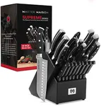 Master Maison 19-Piece Kitchen Knife Set with Wooden Block and Knife Sharpener - Stainless Steel Cutlery (Black)