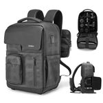 Cwatcun Camera Backpack, DSLR/SLR Camera Bag, 15.6 inch Laptop Compartment, USB Charging Port, Tripod Holder, Compatible with Sony Canon Nikon Waterproof Camera Case (Black, Large)