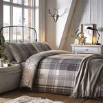 Dreams & Drapes Grey Checkered Duvet Cover-Double Size (200 x 200cm) -Super Soft 100% Brushed Cotton-Reversible Design Flannelette Woodland Bedding with Hedgehogs