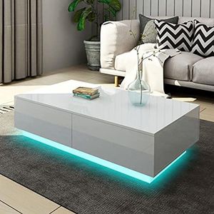 Luxsuite Rectangle Coffee Table High Gloss Living Room Storage Modern Furniture 4 Drawers 16 LED Colours White