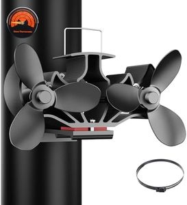 KLEVVO Wood Stove Fan Heat Powered, Strong Magnetic Fireplace Fan,【Ultra Quiet & High Speed & Non Electric】 Auto Thermal Fireplace Fans Heat Powered with Thermometer, Wire Rope, Dual Blade
