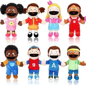 Lenwen 8 Piece Kids Hand Puppet Set, 12 Inch Multicultural Plush Hand Puppets with Movable Mouth, Suitable for Daycare and Classroom Interaction, Role Play, Learning