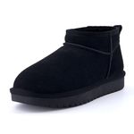 CUSHIONAIRE Women's Hip 2 Genuine Suede Ankle Snow Boots - Pull-On with Cozy Faux Shearling Lining, +Memory Foam, Black Genuine Suede, 6.5