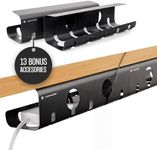 No-Drill Under Desk Cable Management Tray - 2-Pack Wire Management Under Desk Cord Management - Standing Desk Cable Management Under Desk Cord Organizer - Cable Tray Under Desk Power Strip Holder - M