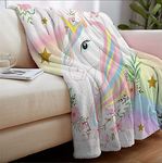 MUSOLEI Unicorn Throws Blanket for Sofas Armchairs Single Bed, Soft Plush Flannel Furry Kids Blanket for Girls Children,Thick Sherpa Fleece Rainbow Blanket Outdoor Travel Camping 130×150 cm