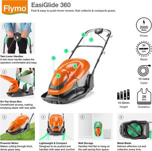 Flymo EasiGlide 360 Electric Lawn Mower – Compact Hover Design