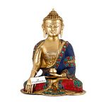 CraftVatika 9.5" Large Buddha Statue | Earth Touching Brass Sitting Handmade Buddhism Idol Sculpture