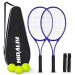 HIRALIY 27" Tennis Rackets Set of 2, 3 Tennis Balls, 2 Racquets, 2 Overgrip Tapes and 1 Carrying Bag Outdoor Recreational Sport Game (BLUE)
