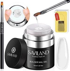 SAVILAND Builder Nail Gel with Air Cushion Design, Clear Hard Gel for Nails Extension Gel, Builder Base Gel & Nail Strengthener Gel Nail Art Manicure Set with 100pcs Nail Forms and Acrylic Nail Brush