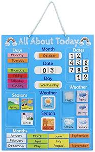 Navaris Kids Magnetic Calendar - Early Years Learning - Weather, Date, Month, Day, Season Educational Chart for Children - Kids Wall Board - Blue