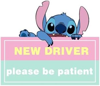 okimari-Stitch New Driver Cartoon Sticker Vinyl Waterproof Sticker Decal for Car Laptop Wall Window Bumper 5.9"