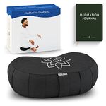 Mindful and Modern Large Crescent Meditation Cushion - Half Moon Pillow Yoga Bolster for Best Posture - Buckwheat Hull Filled Cushion with Removable Cover and Carry Handle (Minimal Black)