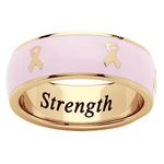 PalmBeach Stainless Steel or Yellow Gold-Ion Plated Stainless Steel and Pink Enamel Breast Cancer Awareness Inscribed Ring (6.5mm) Size 6, Metal