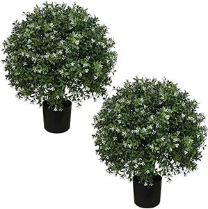 ALL SEASON GREEN Boxwood Ball Shaped Artificial Topiary Potted Plant Outdoor Set of 2