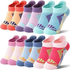 Sandsuced Kids Merino Wool Ankle Socks Girls Boys Thermal Winter Hiking Athletic Cozy Warm Thick Cushion Running No Show Gift Socks 6 Pairs Stocking Stuffers(Colorful,12-15 Years)