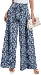 Women Wide Leg Pants Floral High Elastic Waisted Business Work Trousers Long Straight Suit Pants for Summer