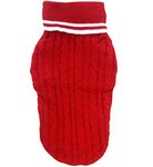 For The Fur Kids Warm Cable Knit Dog Sweater - for Small and Medium Dog Breeds (XS - Length 14 Inches, Red)