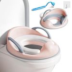 Orzbow Potty Training Toilet Seat for Boys and Girls with Handles & Detachable Soft Cushion, Kids Travel Potty Seat with Anti-Slip Design & Splash Guard, Includes Free Storage Hook,Toilet Brush (Pink)