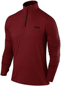 TCA Men's Fusion Pro Quickdry Long Sleeve Half Zip Running Shirt – Athletic Workout Pullover with Pocket & Thumb Holes- Power Red, Small