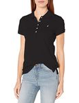 Nautica Women's 5-Button Short Sleeve Cotton Polo Shirt, True Black, Medium