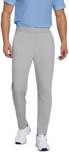 PINSPARK Men's Sweat Elastic Waist Golf Pants Stretch Relaxed Fit Joggers Without Belt Loops Casual Pants with Pockets Light Grey