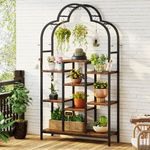 Tribesigns 6 -Tier Plant Stand Indoor, 74.8" Tall Arched Metal Plant Shelf with 10 Hanging Hooks, Multi-Purpose Large Flower Bonsai Pots Display Rack for Indoor, Garden, Balcony, Living Room, Rustic