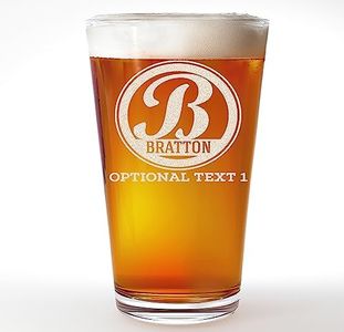 Personalized Etched 16oz Pint Beer Glass, Bratton Monogram - Custom Engraved Customized Pint Glasses, Gifts for Men, Dad Drinking Birthday Glasses, Gifts for Him, Bratton Monogram
