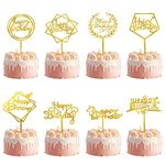 8 Pcs Acrylic Glitter Gold Cake Topper Acrylic Cake Toppers Happy Birthday Cake Topper Cake Decoration Party Supplies for Children or Adults Various Cupcake Topper