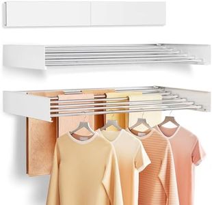 Vasunray Wall Mounted Clothes Drying Rack Folding Indoor, Foldable Laundry Drying Rack Collapsible,Invisible, Space Saving, Retractable Towel Drying Rack, with Wall Template(6 Drying Rods, White 40")