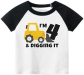 Luke and Lulu - Birthday Outfit Collection: 4th Birthday Construction T-Shirt for Toddlers, Kids Construction Shirt, Fun Construction Theme Outfit, Raglan Black and White, Size 4T-5T