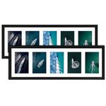 HORLIMER 8x24 Collage Picture Frame Set of 2, 5 Openings Multiple Frames Display 4 by 6 Photo with Mat for Wall Hanging