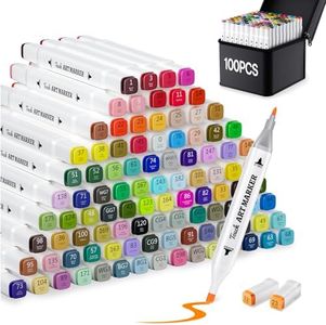 100 Colors Alcohol Markers - Dual Tip Colouring Art Drawing Markers, Alcohol Based Markers Set for Kids, Artist, Adult, Highlighter Pen Sketch for Painting, Coloring, Sketching and Drawing