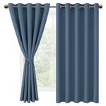 DWCN Blackout Curtains with Tiebacks Window Treatment, Thermal Insulated Grommet Room Darkening Curtains/Drapes for Bedroom (Set of 2, 60 inches Wide by 63 inches Long, Haze Blue)